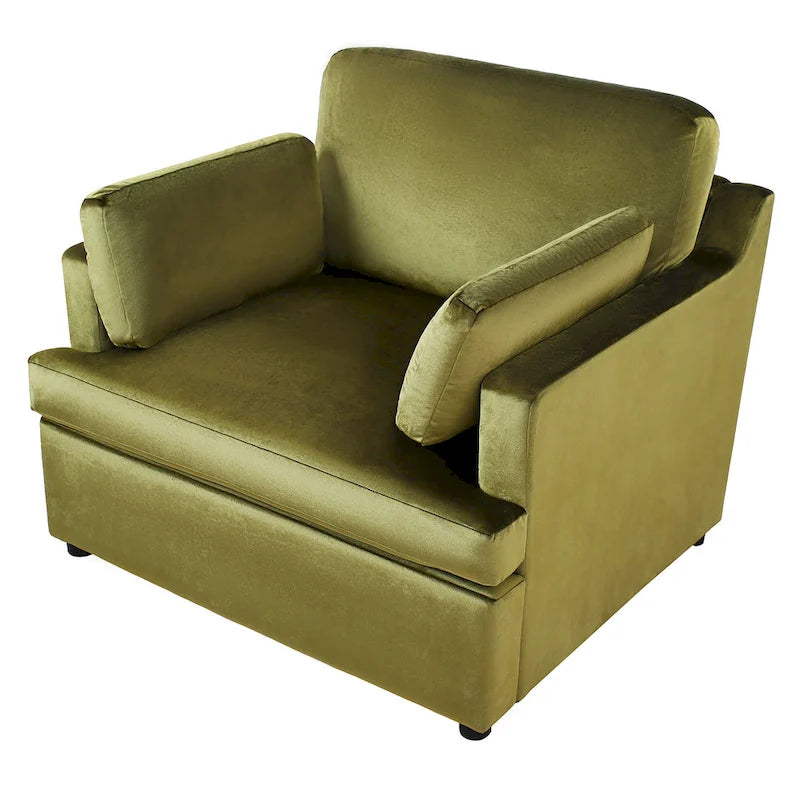 Green 37 Accent Chair with Plastic Legs and Decorative Pillows
