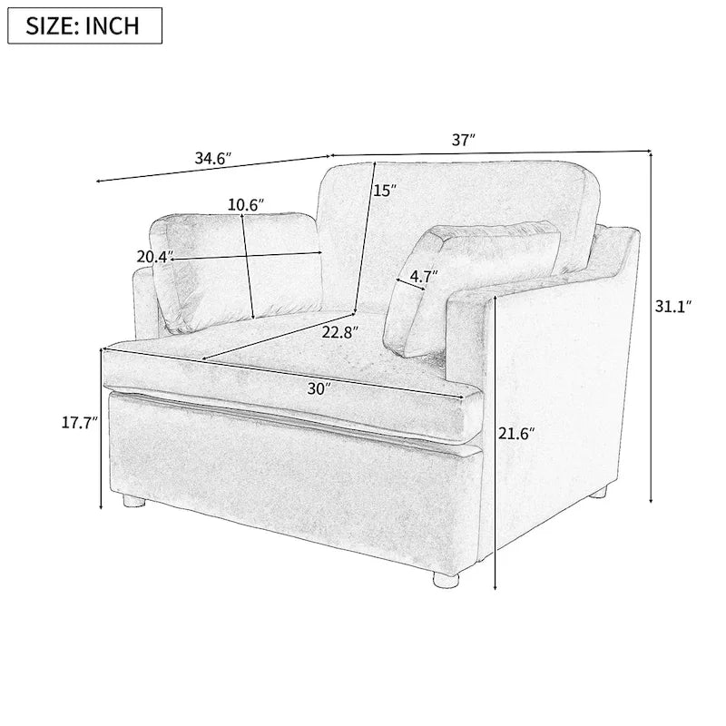 Green 37 Accent Chair with Plastic Legs and Decorative Pillows