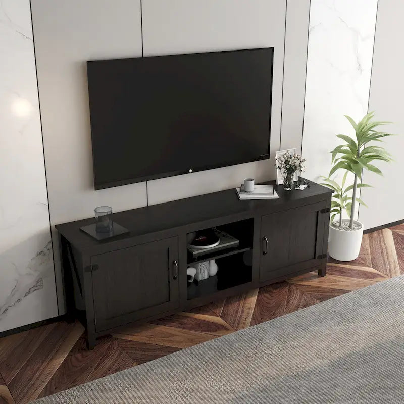 70.08 TV Stand with Doors and Open Storage Compartments for TVs Up to 60