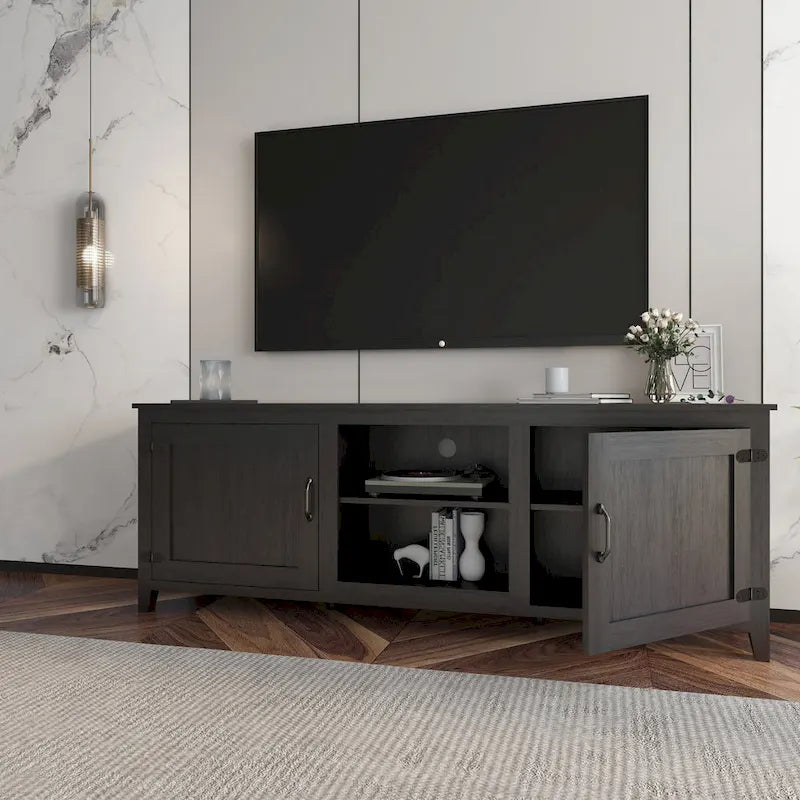 70.08 TV Stand with Doors and Open Storage Compartments for TVs Up to 60