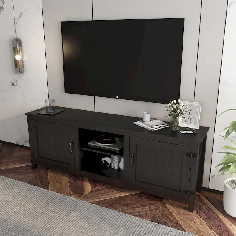 70.08 TV Stand with Doors and Open Storage Compartments for TVs Up to 60