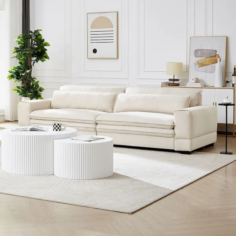 Beige Modern 104.7 Large Fabric Sofa with Lumbar Pillows