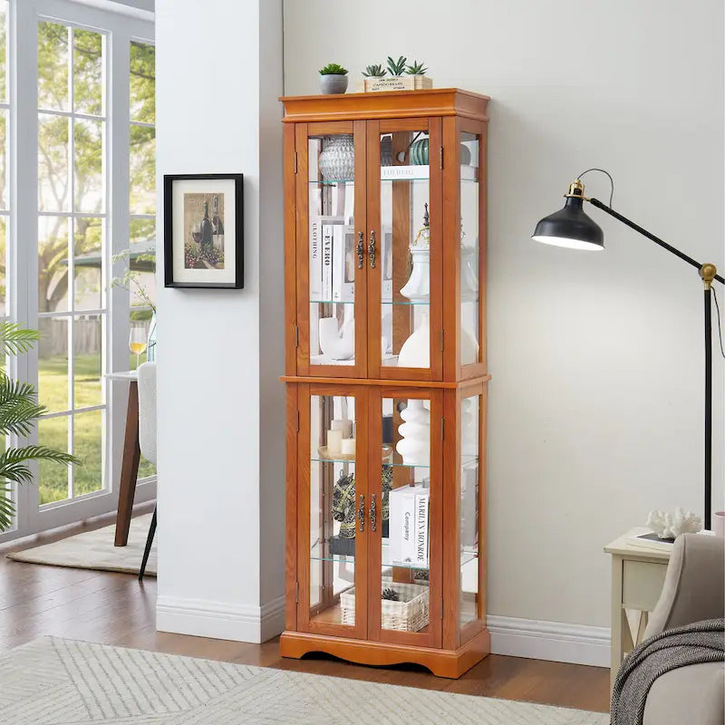 Lighted Glass Curio Display Cabinet,Display Cabinet,Glass Storage Cabinet Glass Wine cabinet Wood Frame Toy Display
