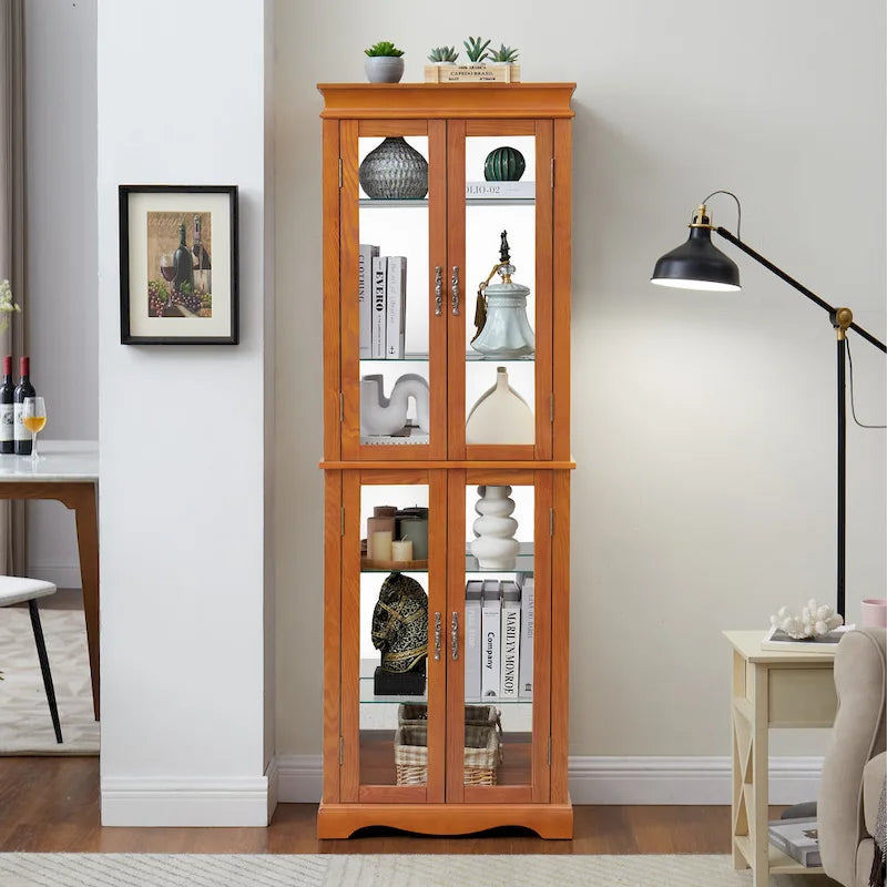 Lighted Glass Curio Display Cabinet,Display Cabinet,Glass Storage Cabinet Glass Wine cabinet Wood Frame Toy Display