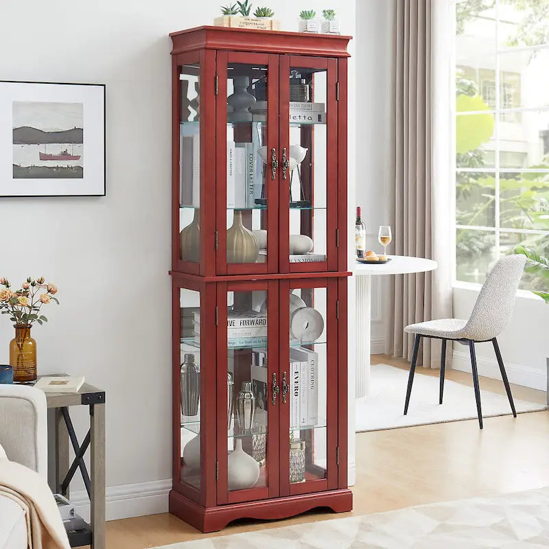 Lighted Glass Curio Display Cabinet,Display Cabinet,Glass Storage Cabinet Glass Wine cabinet Wood Frame Toy Display