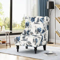 Beige +Blue Flower 28 High-Back Club Chair with Birch Legs