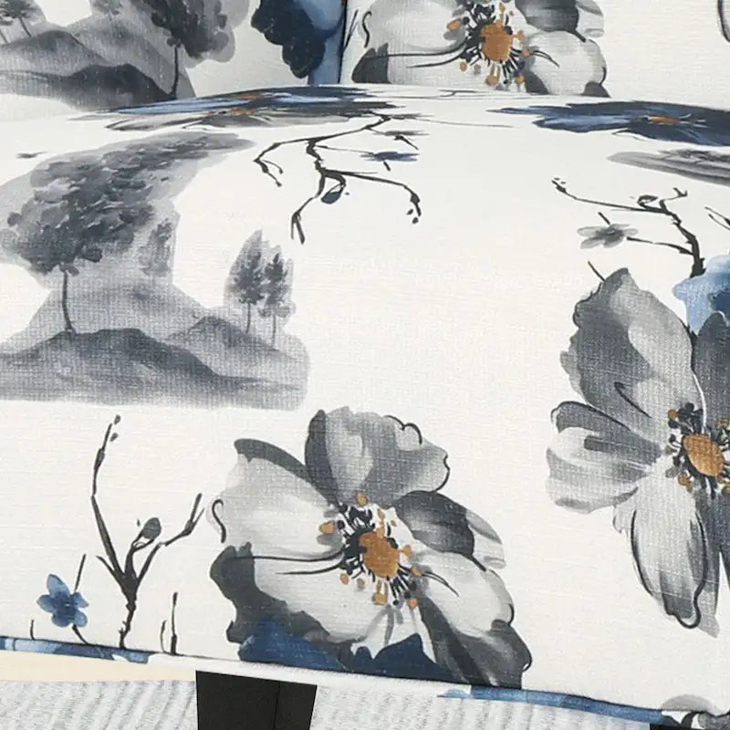 Beige +Blue Flower 28 High-Back Club Chair with Birch Legs