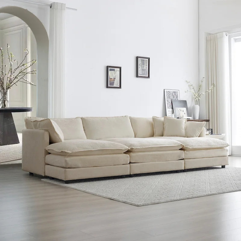 6-Seater U-Shape Sectional Sofa with 3 Ottomans and Pillows