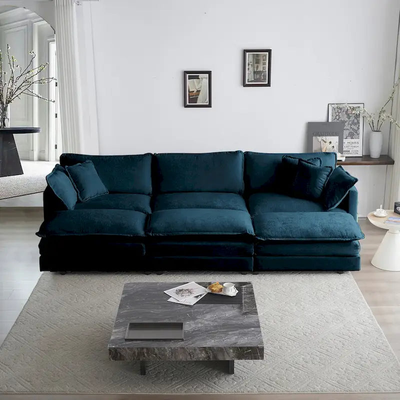 6-Seater U-Shape Sectional Sofa with 3 Ottomans and Pillows