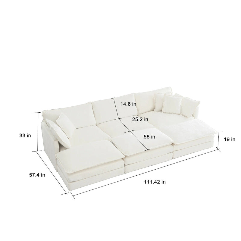 6-Seater U-Shape Sectional Sofa with 3 Ottomans and Pillows