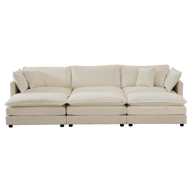 6-Seater U-Shape Sectional Sofa with 3 Ottomans and Pillows