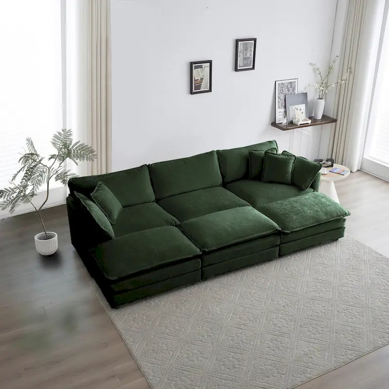 6-Seater U-Shape Sectional Sofa with 3 Ottomans and Pillows