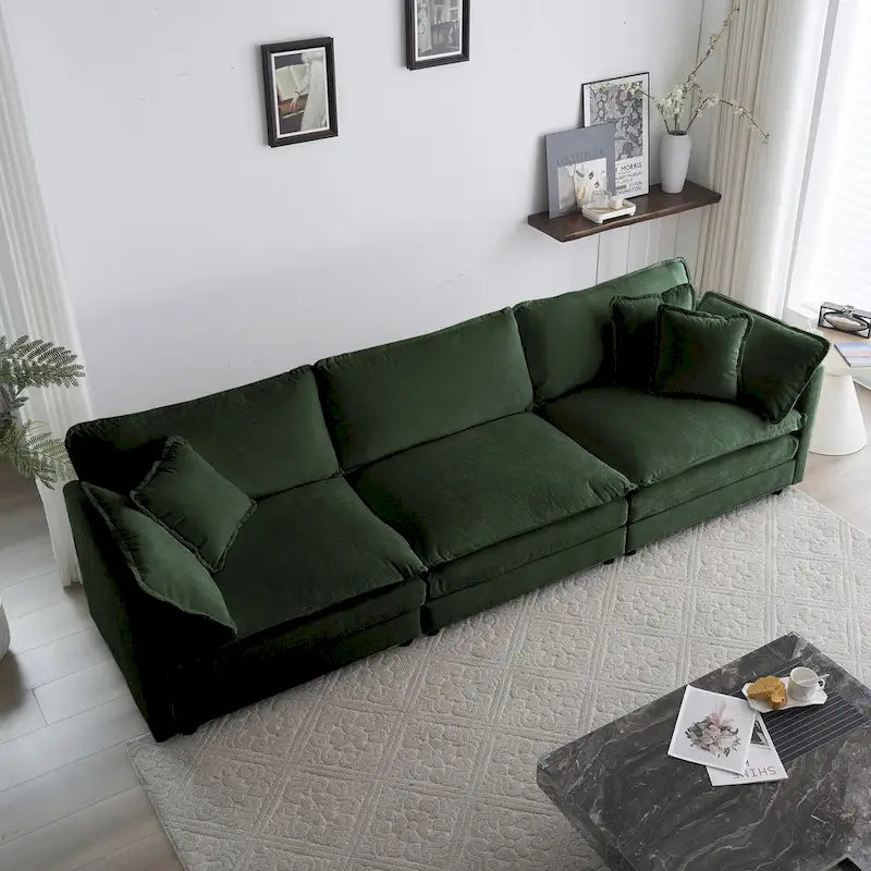 6-Seater U-Shape Sectional Sofa with 3 Ottomans and Pillows