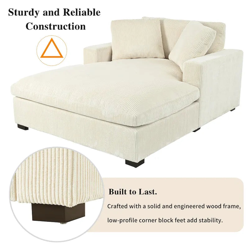 53.5 Chaise Lounge Chair with Solid Wood Legs and Comfort Pillows