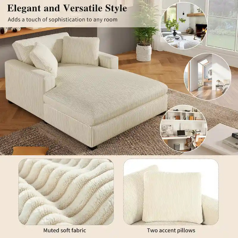 53.5 Chaise Lounge Chair with Solid Wood Legs and Comfort Pillows