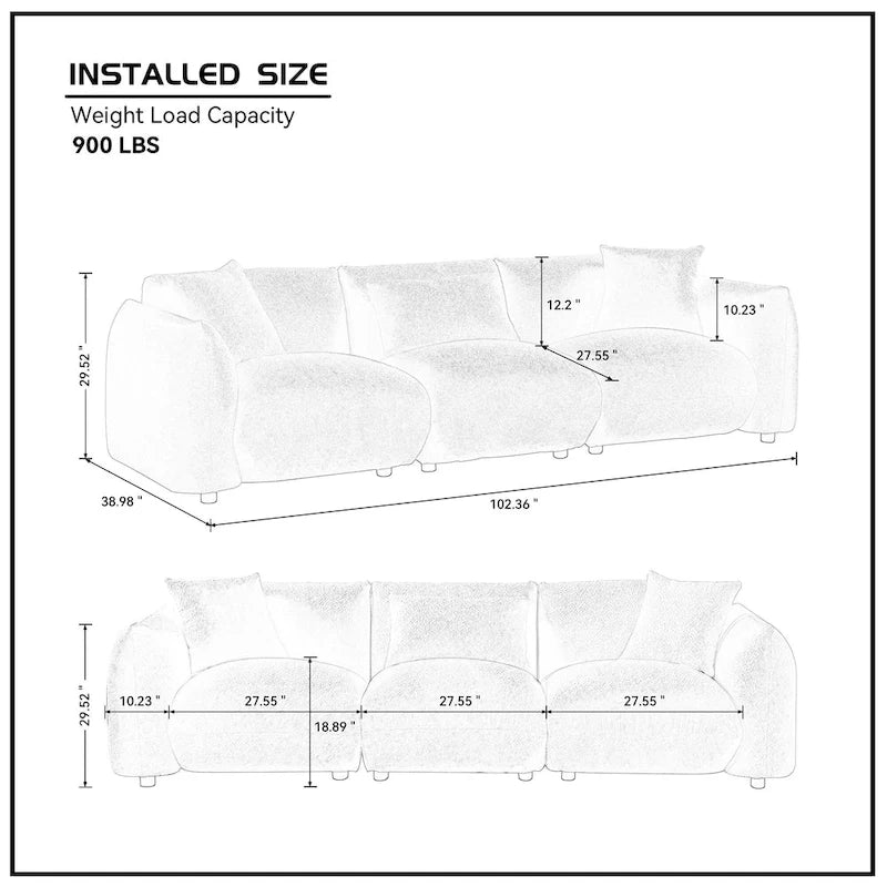 Mid Century Modern Couch 3-Seater Sofa for Living Room, Bedroom