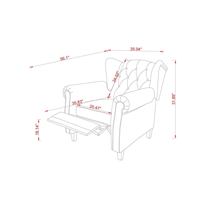 Modern Tufted Push Back Armchair Technical Leather Wingback Chair, Adjustable Single Sofa Chair with Sturdy Wood Legs