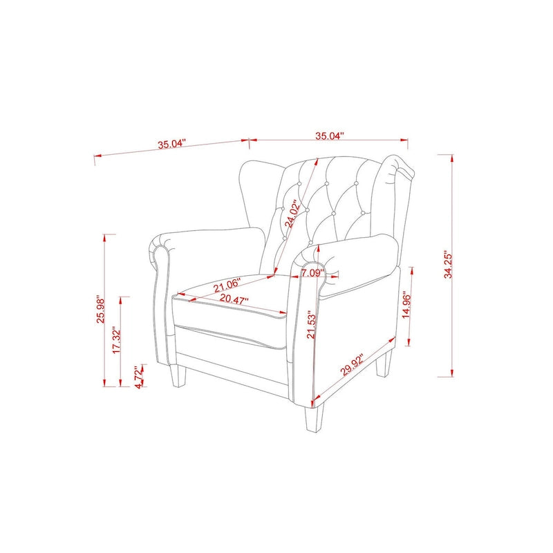 Modern Tufted Push Back Armchair Technical Leather Wingback Chair, Adjustable Single Sofa Chair with Sturdy Wood Legs