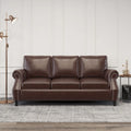 Dark Brown Modern 80 Faux Leather 3-Seater Sofa with Birch Wood Legs and Nailheads