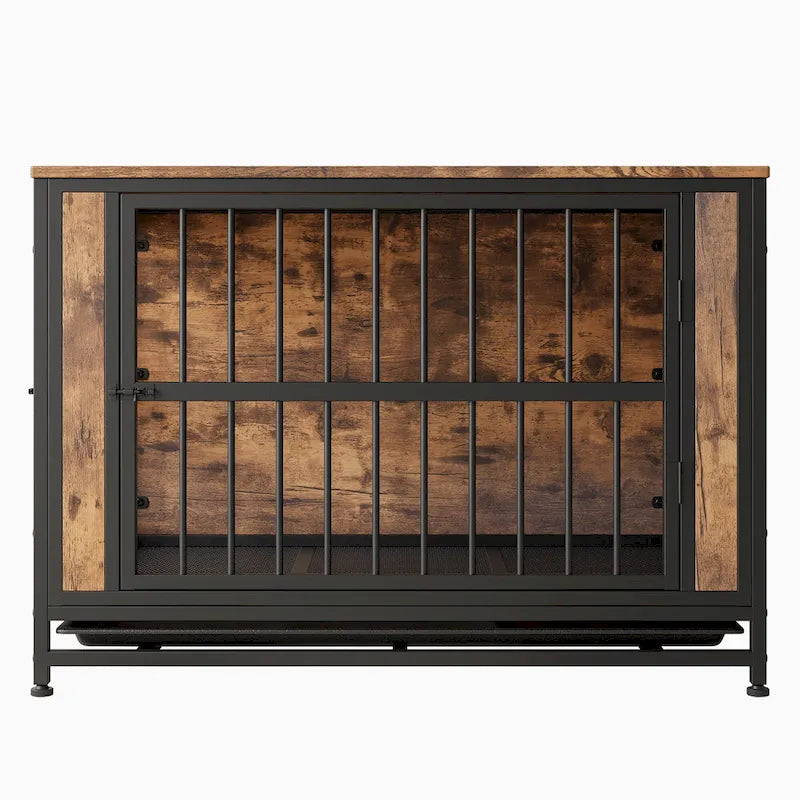 Dog Crate Furniture,Wooden Dog Crate Table,38.9 Dog Kennel with 2 Sliding Doors and Thick Iron Door Frame,Decorative Pet House