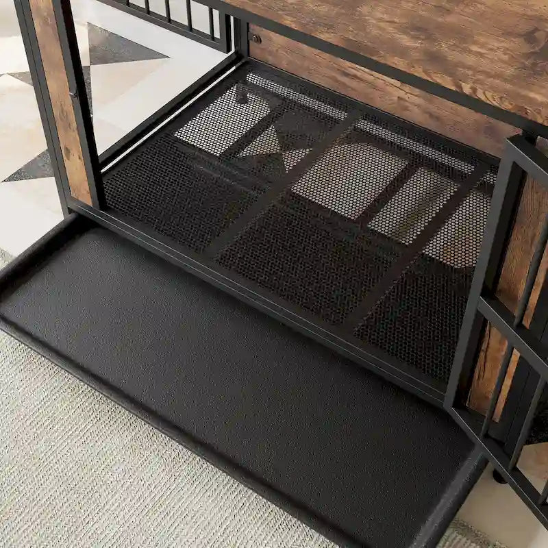 Dog Crate Furniture,Wooden Dog Crate Table,38.9 Dog Kennel with 2 Sliding Doors and Thick Iron Door Frame,Decorative Pet House