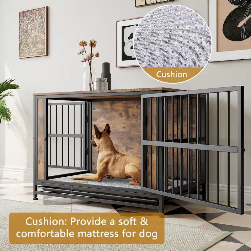 Dog Crate Furniture,Wooden Dog Crate Table,38.9 Dog Kennel with 2 Sliding Doors and Thick Iron Door Frame,Decorative Pet House
