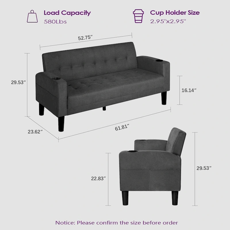 62 Inch Linen Upholstered Modern Loveseat Sofa