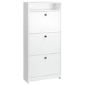 Slim Shoe Cabinet, Trendy Shoe Storage Cabinet with 3 Large Fold-Out Drawers & a Spacious Top Surface for Small Items, White
