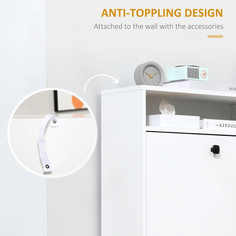 Slim Shoe Cabinet, Trendy Shoe Storage Cabinet with 3 Large Fold-Out Drawers & a Spacious Top Surface for Small Items, White