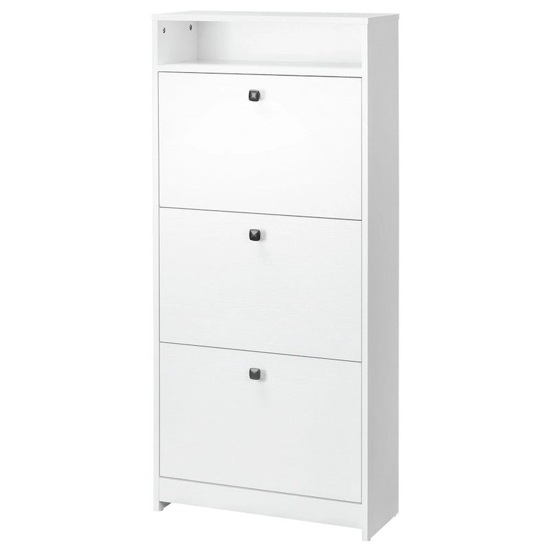 Slim Shoe Cabinet, Trendy Shoe Storage Cabinet with 3 Large Fold-Out Drawers & a Spacious Top Surface for Small Items, White