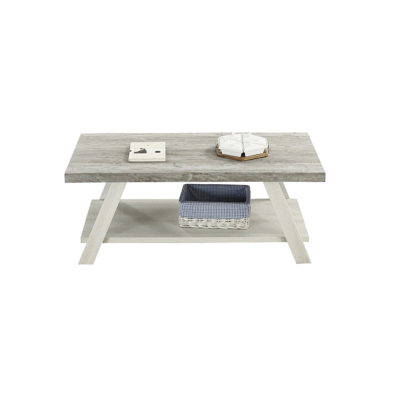 Contemporary Two-Tone Wood Shelf Coffee Table in Weathered for Living Room