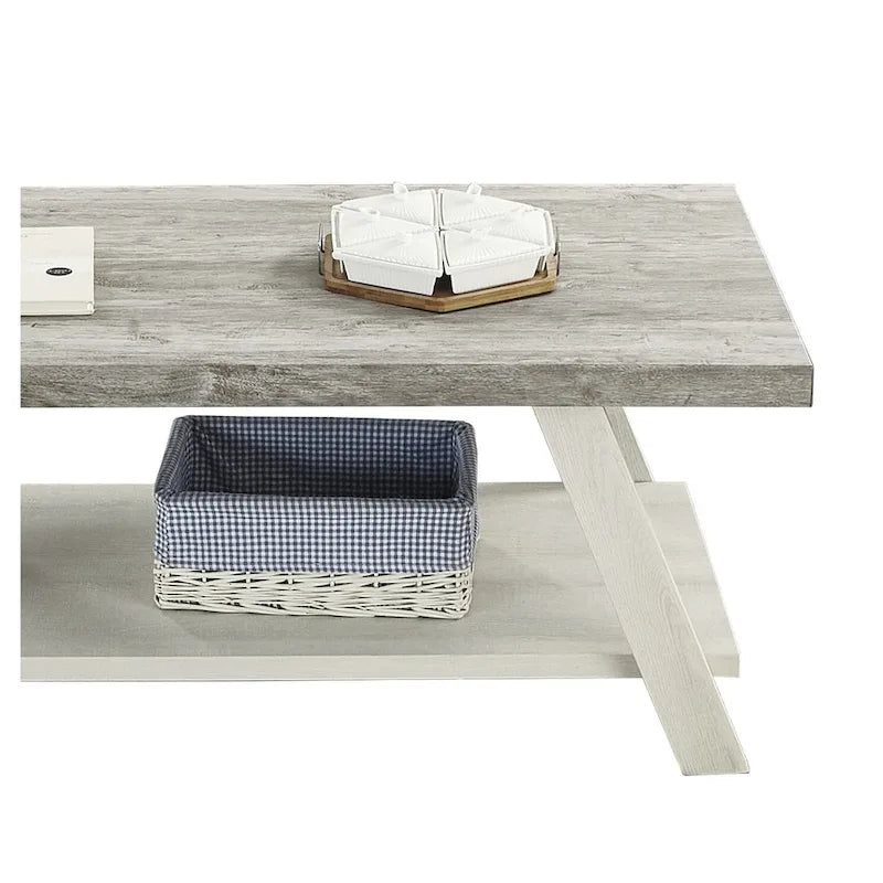 Contemporary Two-Tone Wood Shelf Coffee Table in Weathered for Living Room