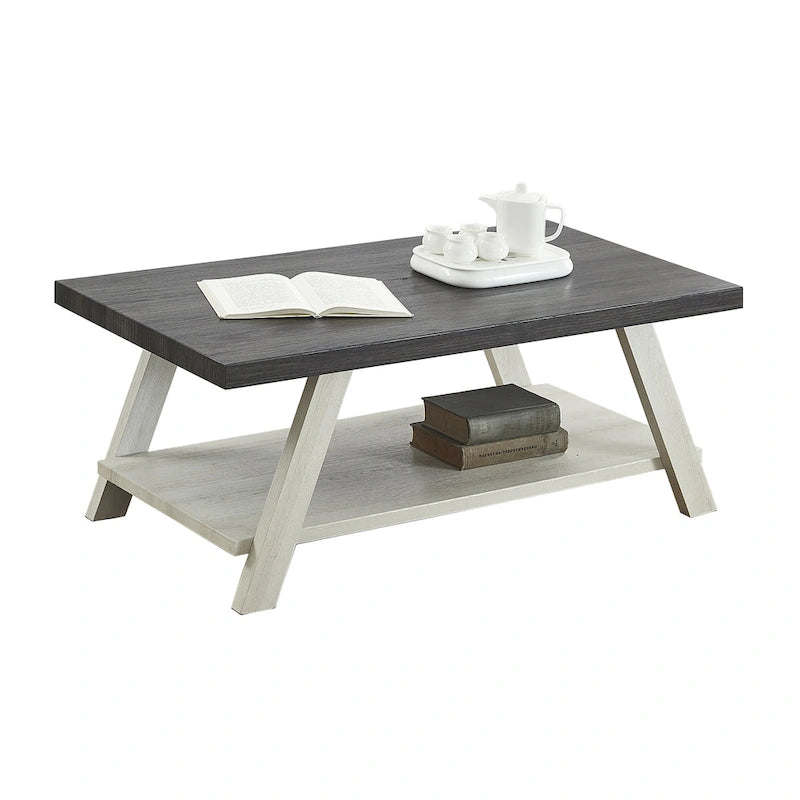 Contemporary Two-Tone Wood Shelf Coffee Table in Weathered for Living Room