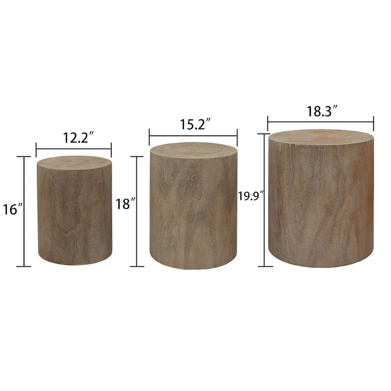 Set of 3 Rustic Wooden Coffee Tables with Distinctive Tree Ring Patterns - Perfect for Living Room
