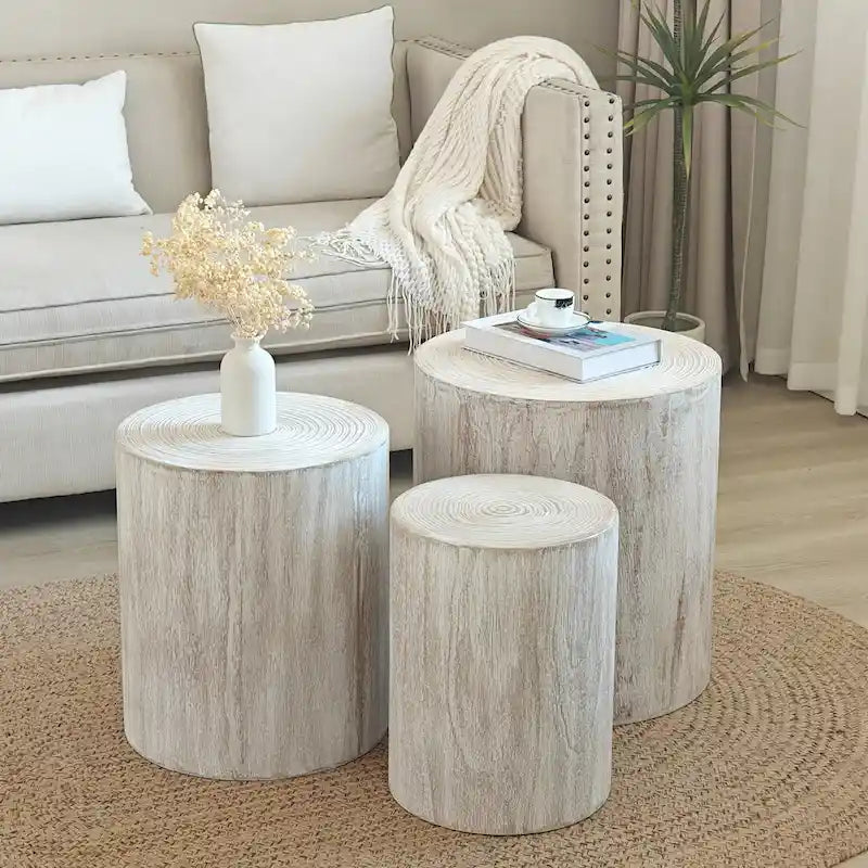 Set of 3 Rustic Wooden Coffee Tables with Distinctive Tree Ring Patterns - Perfect for Living Room