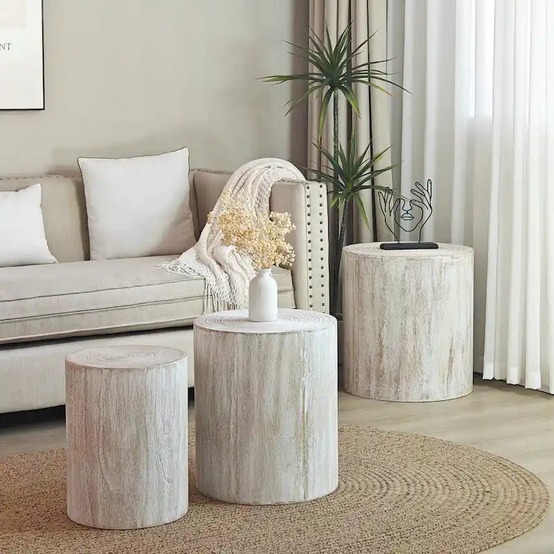Set of 3 Rustic Wooden Coffee Tables with Distinctive Tree Ring Patterns - Perfect for Living Room