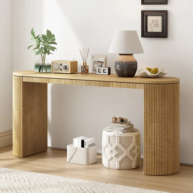 Curved Design Console Table with Unique Vertical Stripe Design ,Suitable for Living Room,Study and Entrance