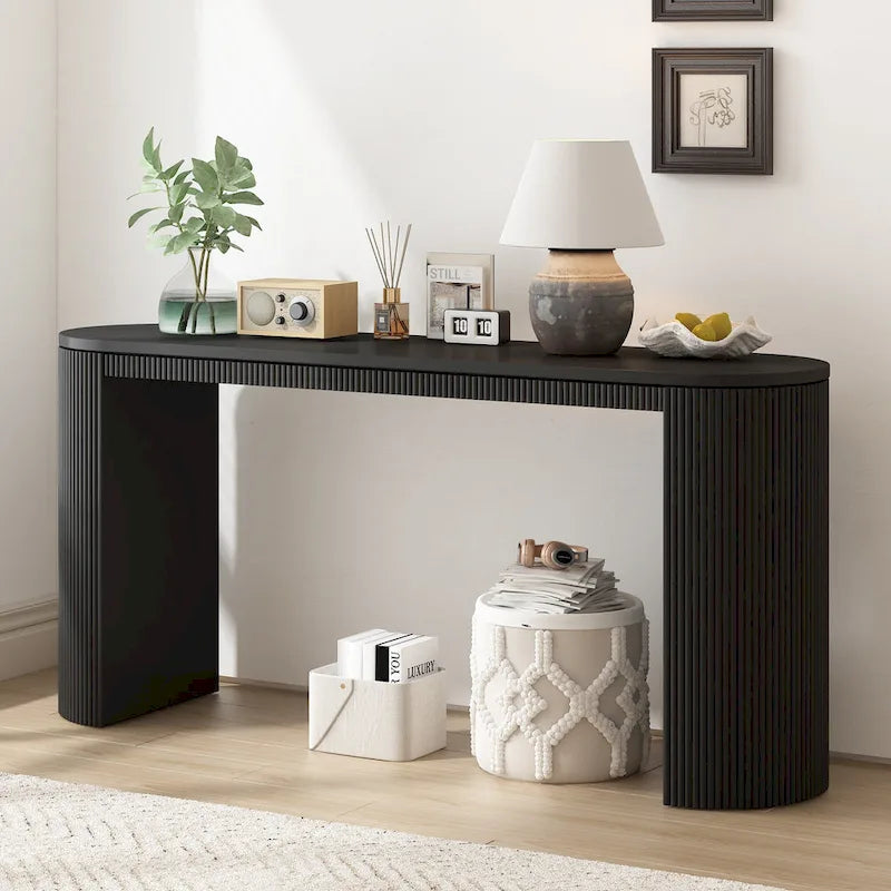 Curved Design Console Table with Unique Vertical Stripe Design ,Suitable for Living Room,Study and Entrance