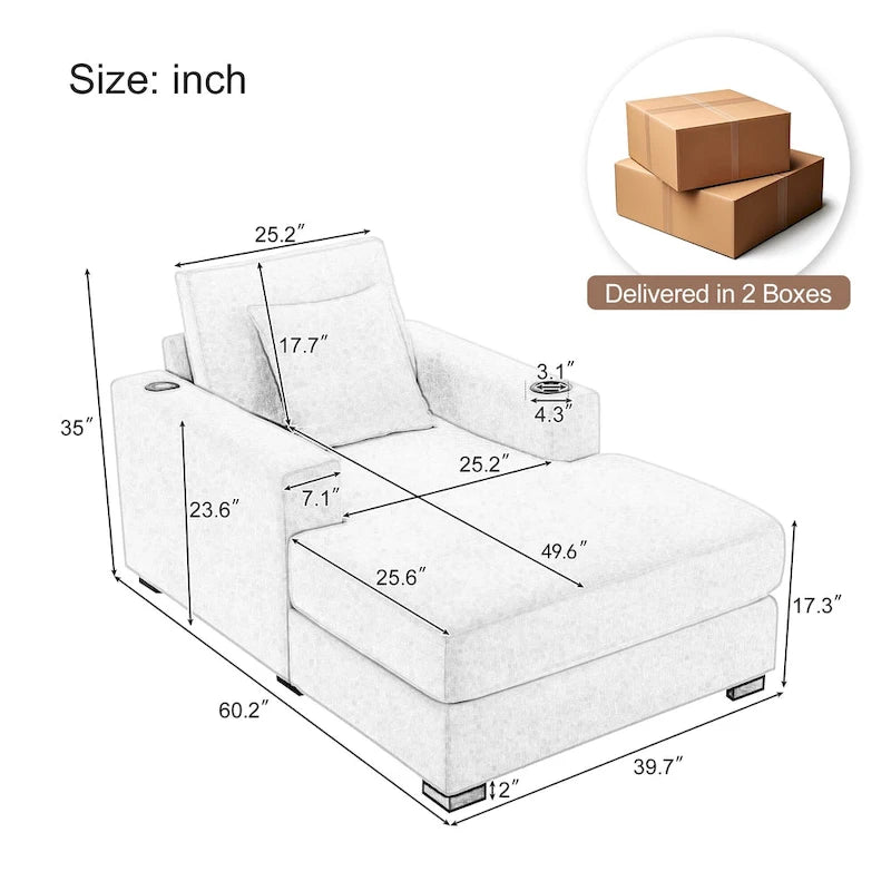 Three sizes Oversized Chaise Lounger with Pillows