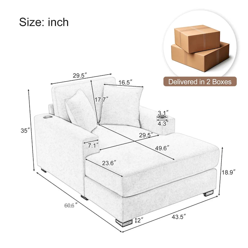 Three sizes Oversized Chaise Lounger with Pillows