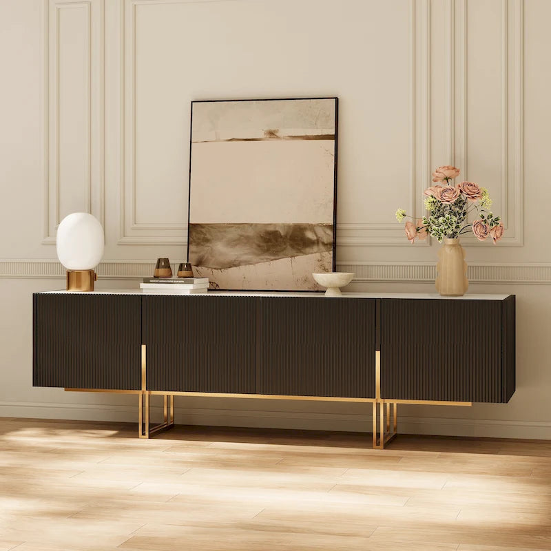 78.7 TV Stand, Entertainment Center with Faux Marble Top