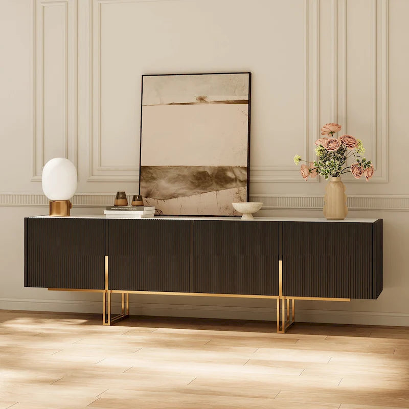 78.7 TV Stand, Entertainment Center with Faux Marble Top