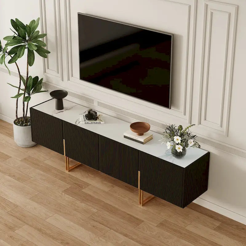 78.7 TV Stand, Entertainment Center with Faux Marble Top