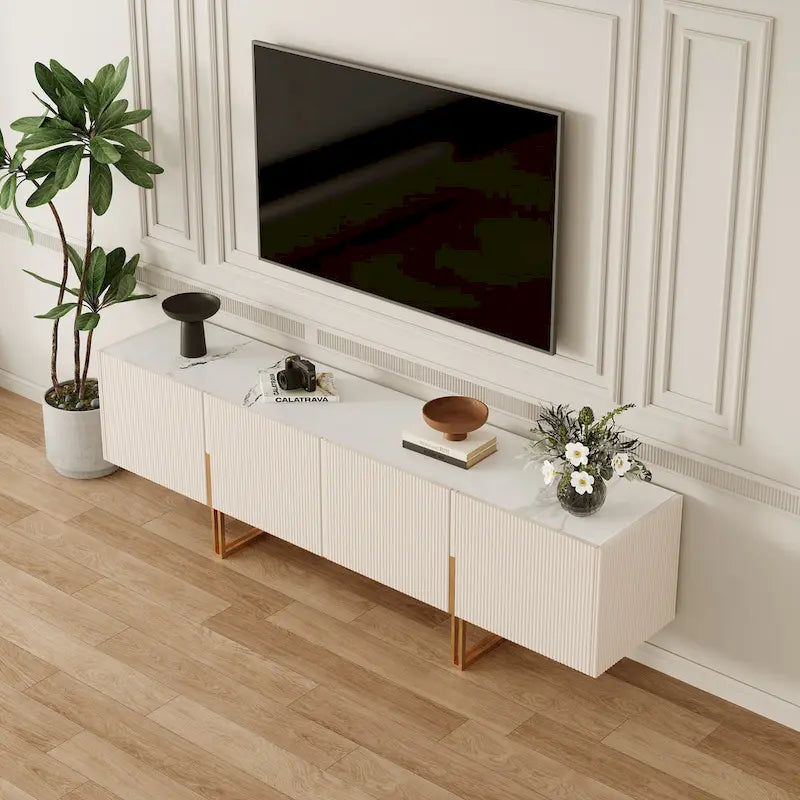 78.7 TV Stand, Entertainment Center with Faux Marble Top