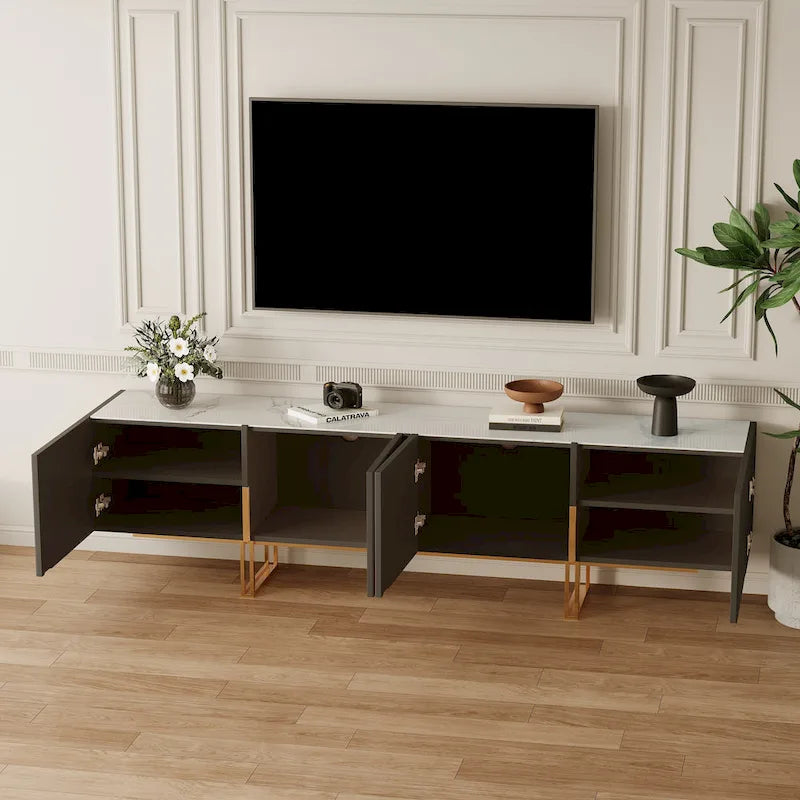 78.7 TV Stand, Entertainment Center with Faux Marble Top