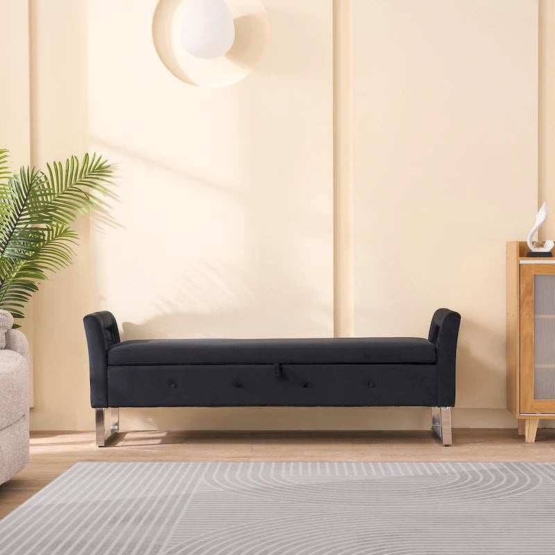 67.91Wide Velvet Storage Soft Bench with Armrests for Living Room, Entryway and Bedroom