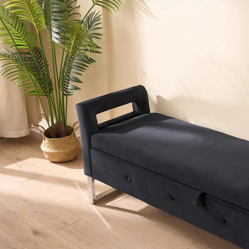 67.91Wide Velvet Storage Soft Bench with Armrests for Living Room, Entryway and Bedroom