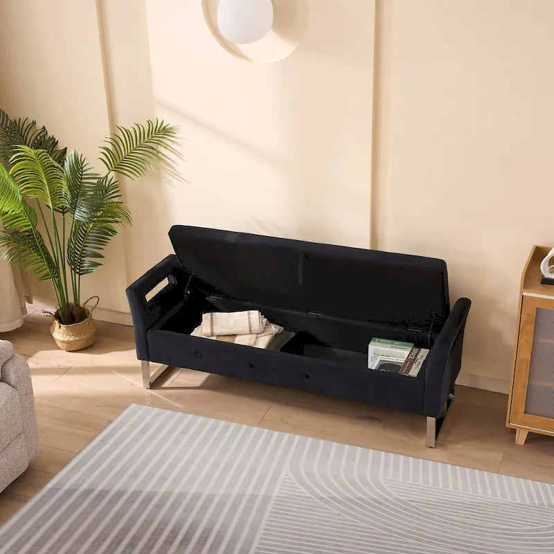 67.91Wide Velvet Storage Soft Bench with Armrests for Living Room, Entryway and Bedroom