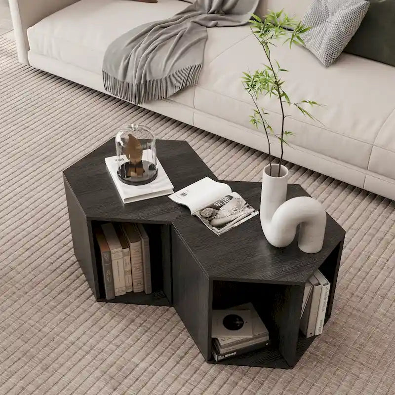 GDFStudio - Lila Hexagonal Coffee Table Set with Multi-Function Storage Design