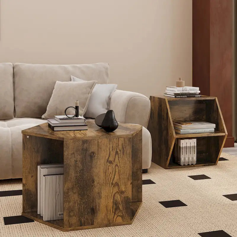 GDFStudio - Lila Hexagonal Coffee Table Set with Multi-Function Storage Design